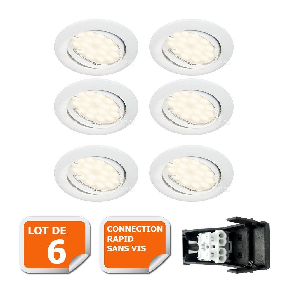Spot orientable et rotatif avec ampoule LED GU10 – 6 W blanc chaud 230 V – Spot  LED encastrable pour mur et plafond [Classe énergétique A+] 