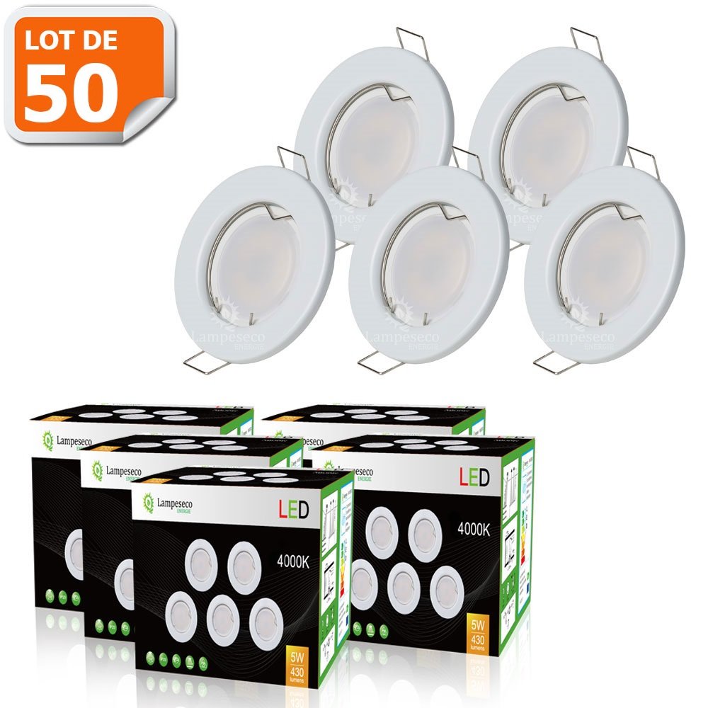 50W LUMIERE BLANC NEUTRE LOT DE 6 SPOT LED ENCASTRABLE COMPLETE RONDE FIXE eq 