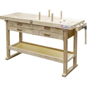 Établi d'atelier en bois de pin avec tiroir et étagère charge max 200 kg  127 cm banc table de travail bricolage menuisie