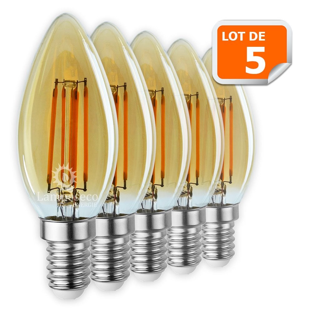 Lot De 5 Ampoules Led Flamme Filament Doré 4 Watt éq 42 Watt Culot E14 Leroy Merlin 8392