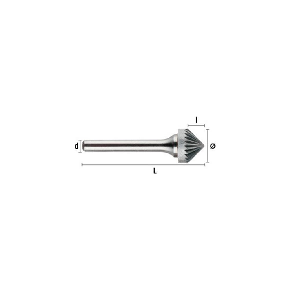 Fraise métal rotative Conique 90° D. 16 x Lt. 60 x lu. 8 x di. 6 mm