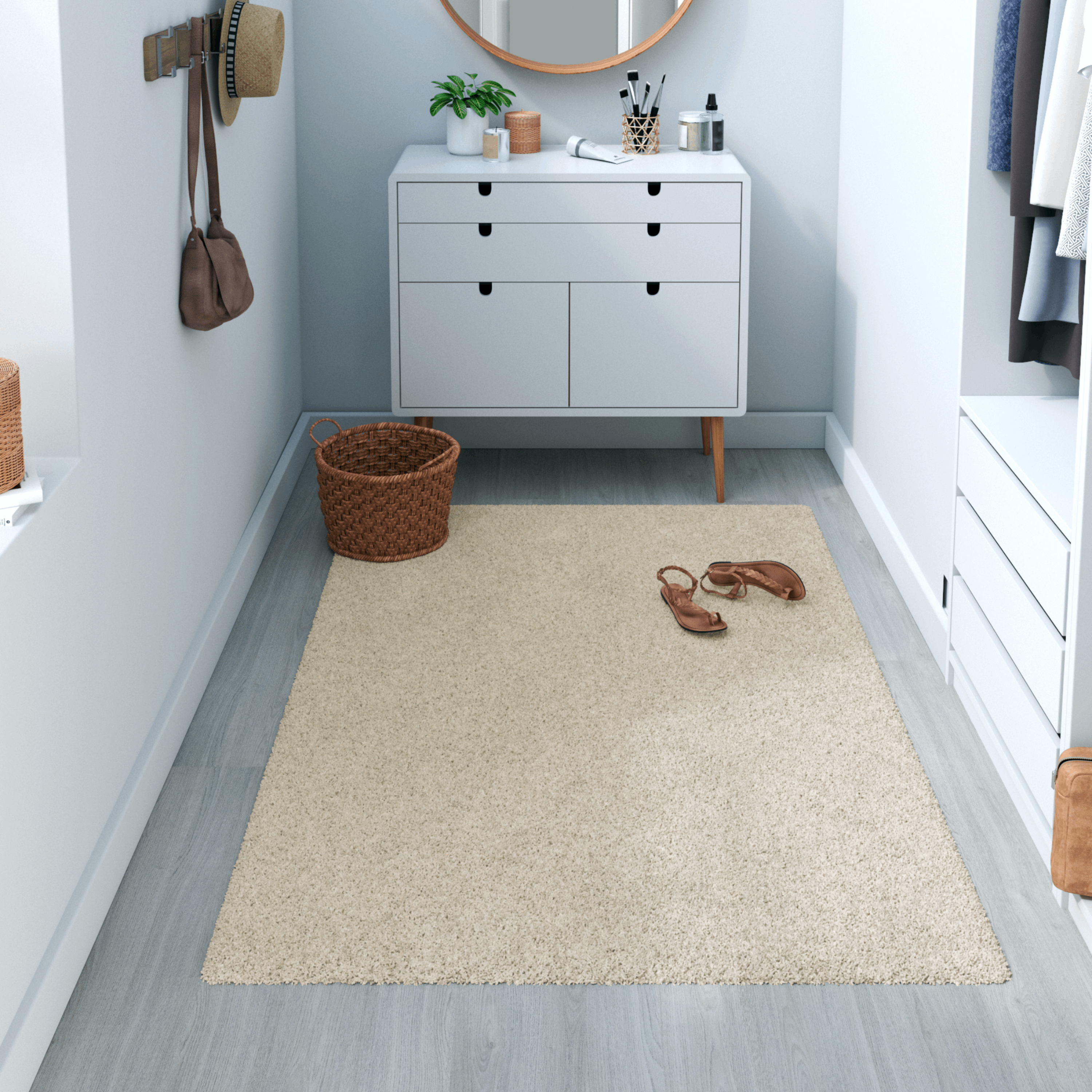 Inspire - tony alfombra rectangular crema - alfombra de pasillo - alfombra de dormitorio de pelo corto - suave - 2300gsm - 22mm x w.80cm x l.150cm
