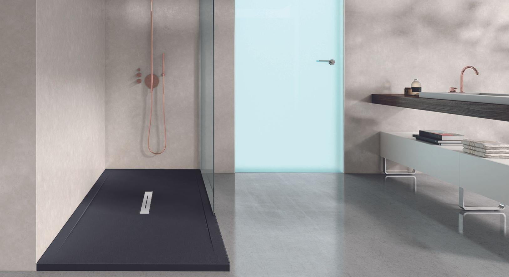 Receveur De Douche Extraplat, Minéral, Noir Anthracite, L.90 X L.140 Cm, Collection C Leroy