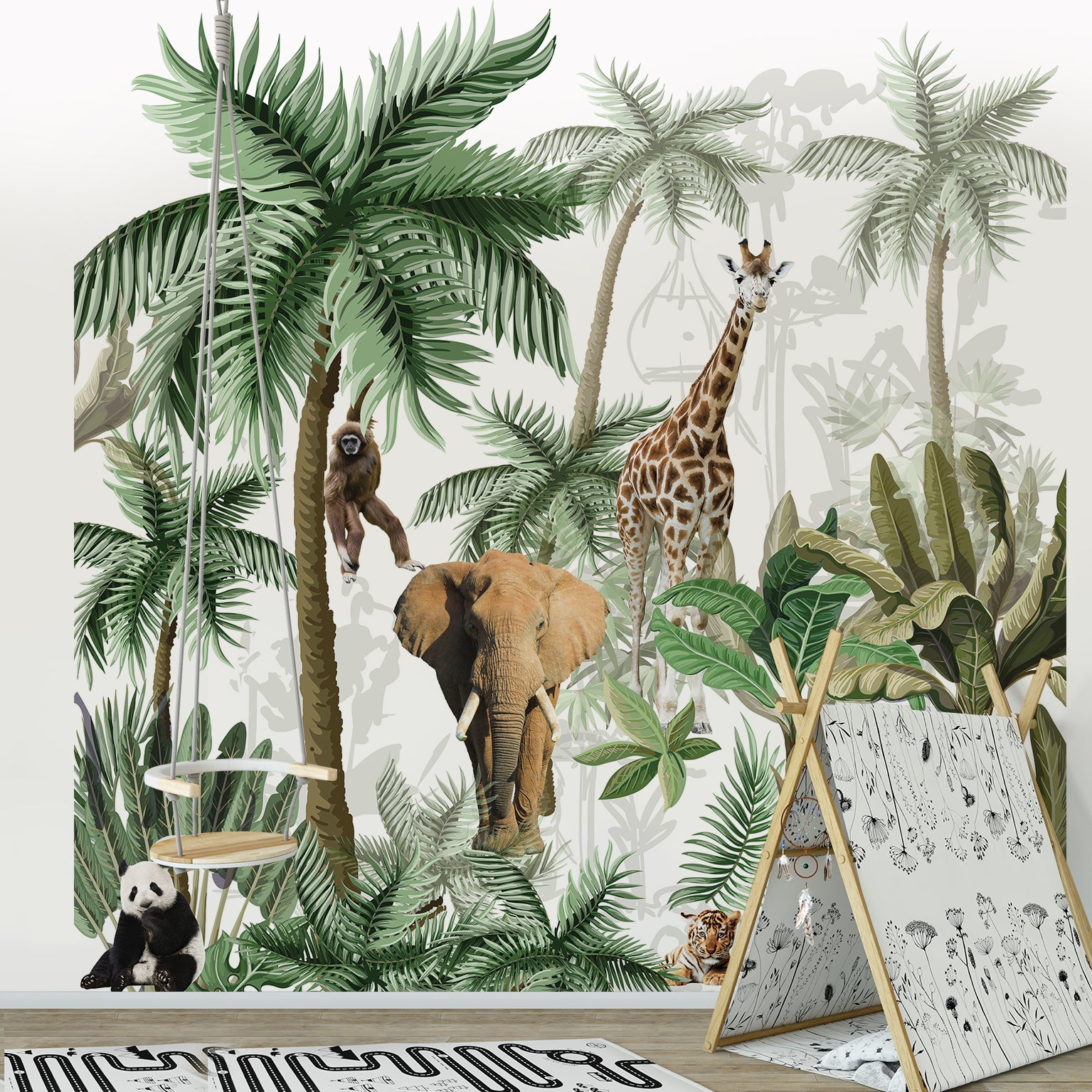 Papier peint jungle avec des animaux