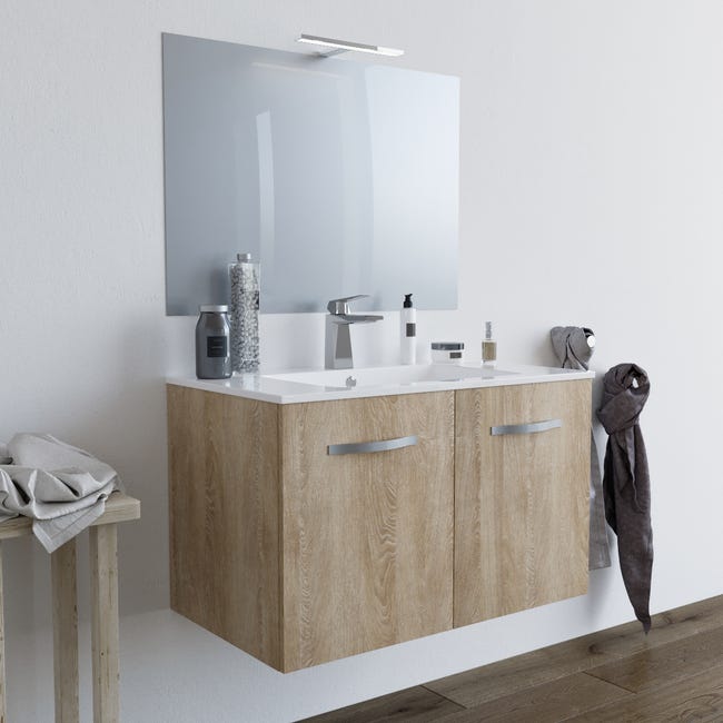 Mobile Bagno Sospeso 80 Cm Offerte Mobile Bagno Da 80 Cm Sospeso Rovere Chiaro Con Lavabo In Ceramica