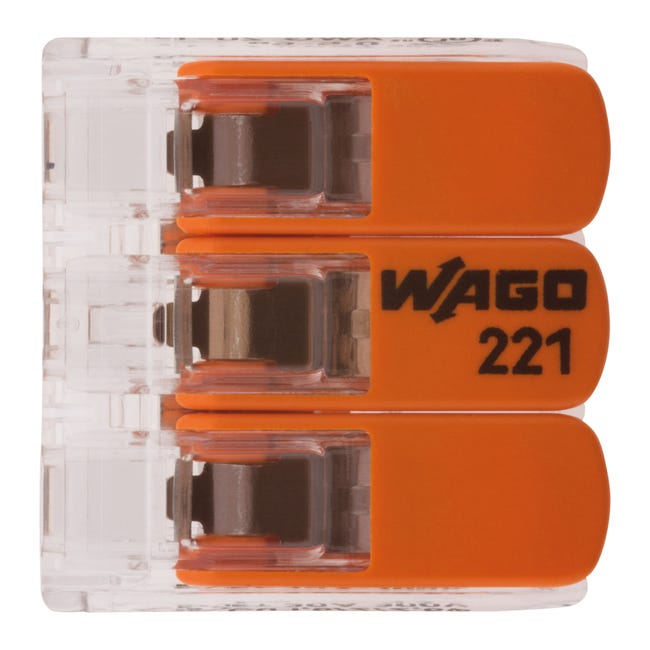Lot de 5 bornes de raccordement S221 COMPACT - Connexion rapide - 3  conducteurs avec leviers 6mm² - Orange - Wago