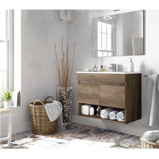 Mobile Bagno Moderno Da 80 Cm Con Lavabo in ceramica Specchio Erika