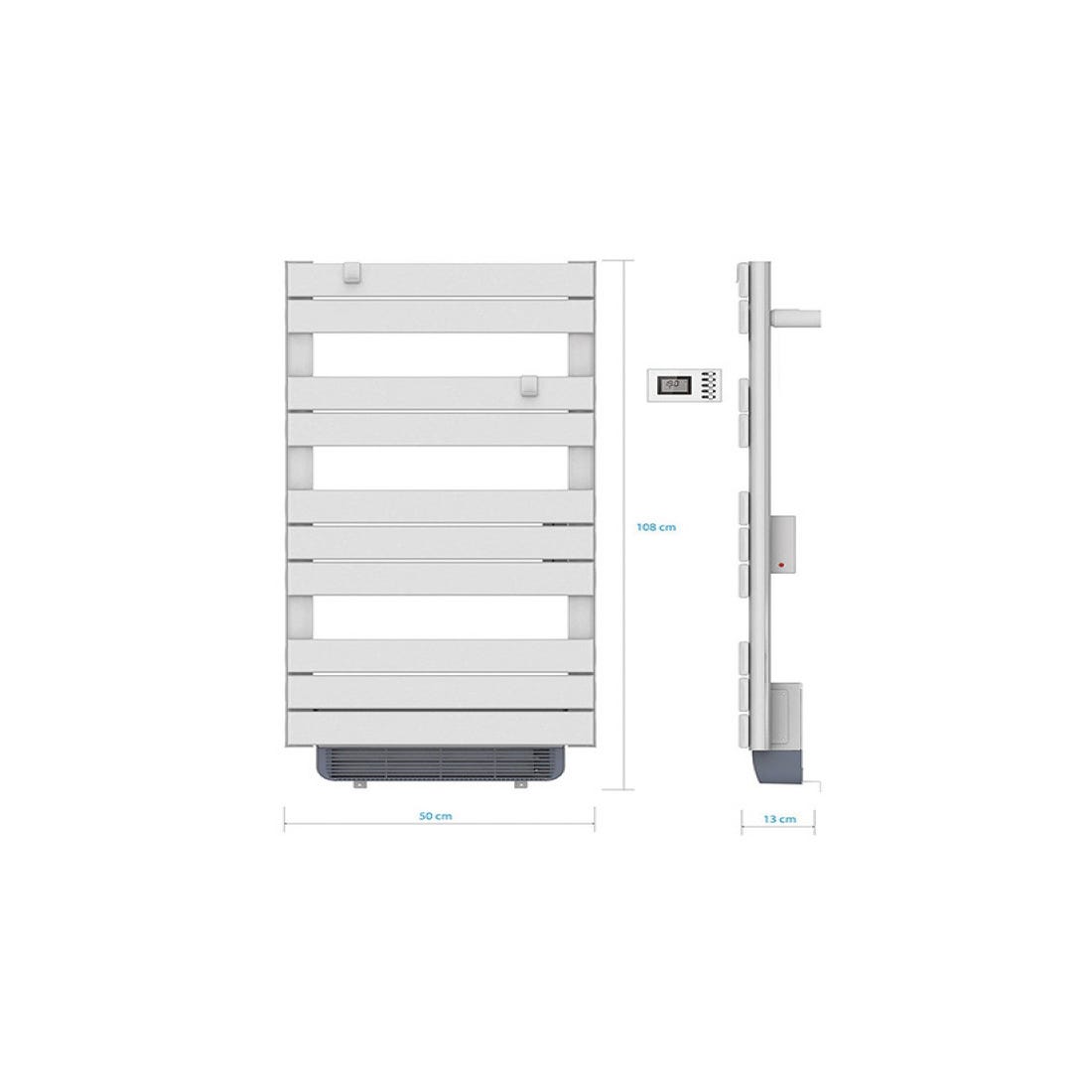 Radiateur sèche-serviette 500W - Soufflerie 1000W - Inertie sèche - Écran  LCD - Barres plates - Blanc - Voltman