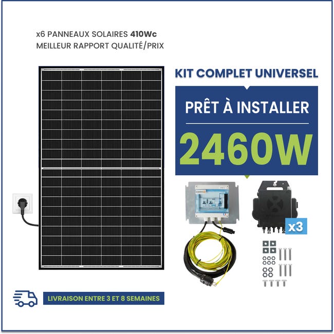 Kit Solaire Autoconsommation 2520W - Micro onduleur APS - Fixations au sol