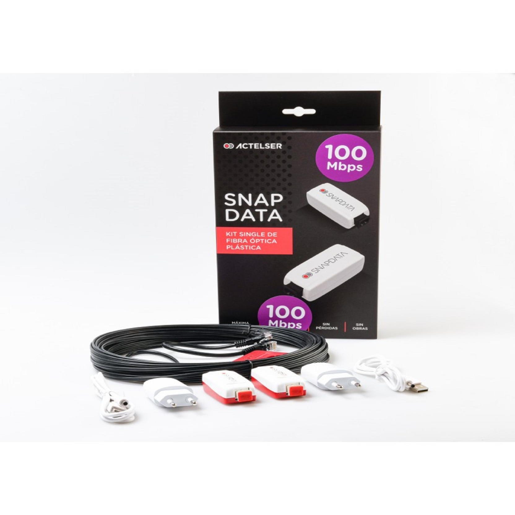ACTELSER Kit Single 100 Mbps de Fibra Óptica Plástica Snap Data 40 metros