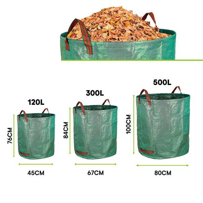 Sacs à déchets verts pour jardin. 3 tailles, Résistants avec poignées -  XXL-500 litres - L-300 litres - M-120 litres
