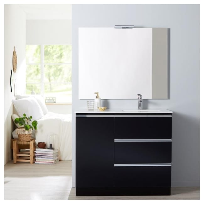 Meuble De Salle De Bain Dynamic A Poser 100cm Noir 3 Tiroirs 1 Porte Leroy Merlin
