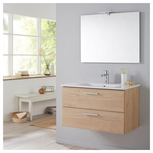 Meuble De Salle De Bain Mall 80 Cm Couleur Bambou Leroy Merlin