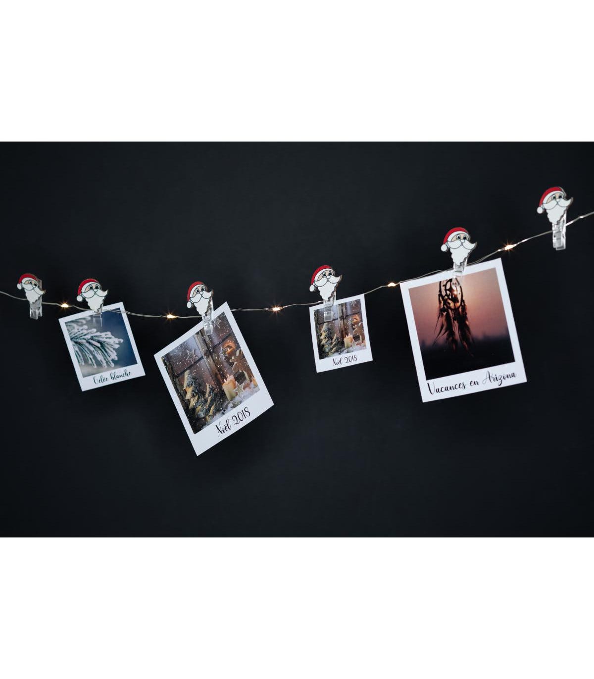 Guirlande lumineuse Intérieur 10 LED et 10 Clips Père Noël pour accrocher  vos photos