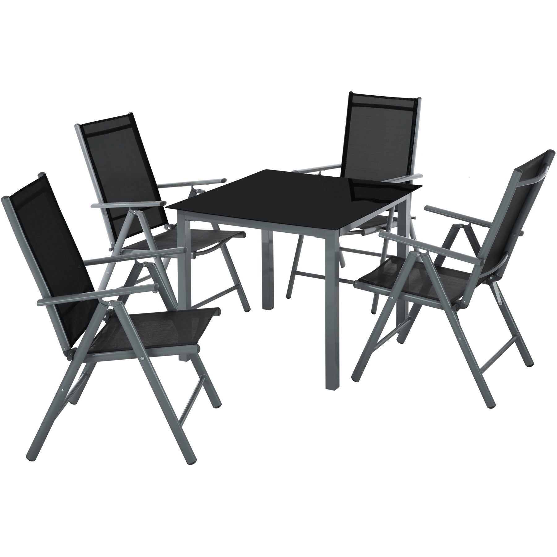 TecTake Set di alluminio sedie da giardino pieghevole con braccioli Grigio scuro | 4 sedie | no. 401634 disponibile in diversi colori e quantità 