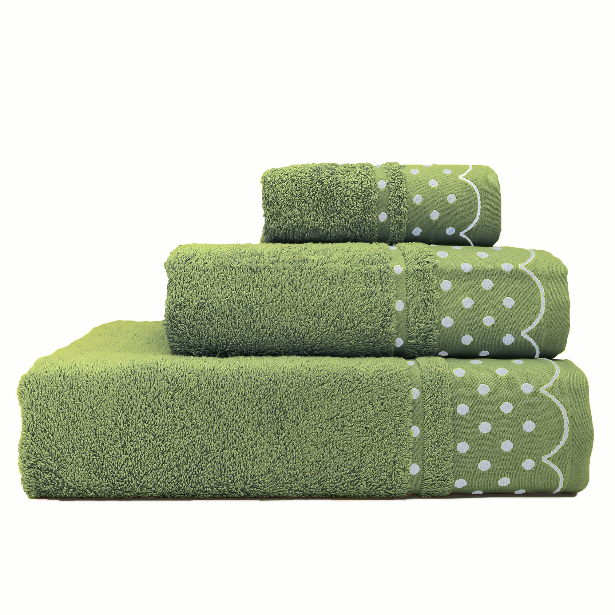 Asciugamani Set da Bagno 100% Spugna di Cotone Egiziano 450gr 3 Pezzi,  Verde Briebe Verde forte Polka Dots
