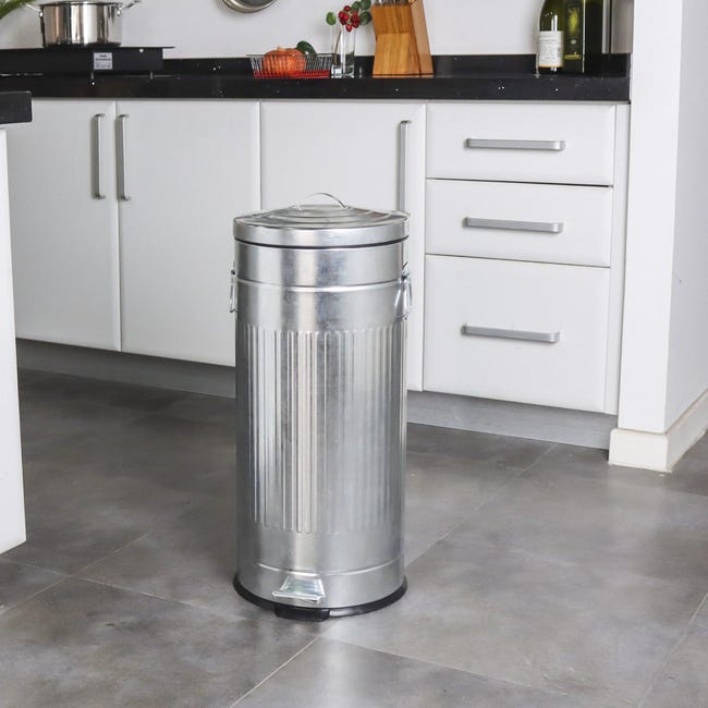  Cubo de basura con pedal de cocina de 30 litros, 95522, cromado  : Hogar y Cocina