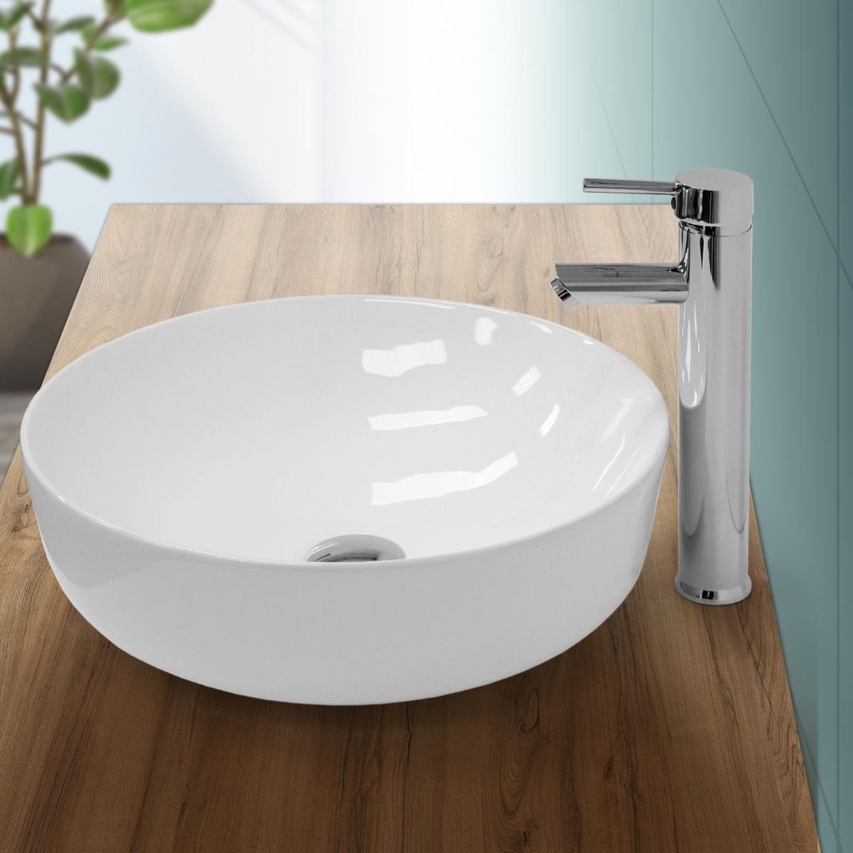 Lavabo en céramique blanc vasque èvier à poser design rond moderne Ø 400 mm 
