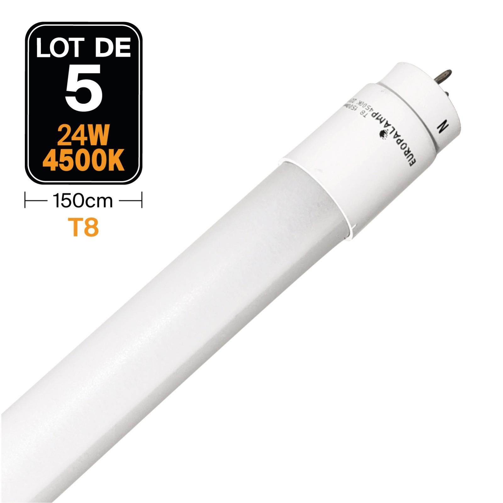 Lot De 5 Tubes Neon Led 23w 150cm T8 Blanc Neutre 4500k Gamme Pro