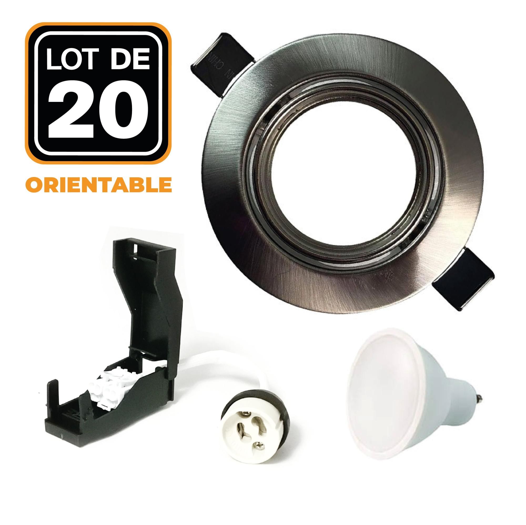 Comment Changer Ampoule Spot Encastrable Sans Clips 20 Spots encastrable orientable Alu Brossé avec GU10 LED de 7W eqv. 56W Blanc Chaud 2700K | Leroy Merlin