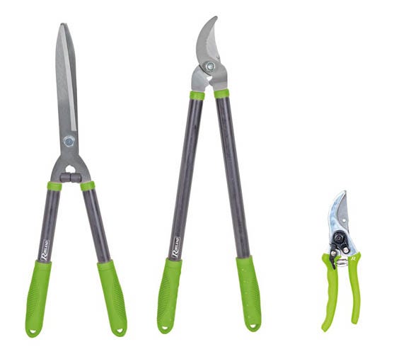 Lot 3 outils de jardinage coupants : secateur 8 + cisaille haies + coupe  branches