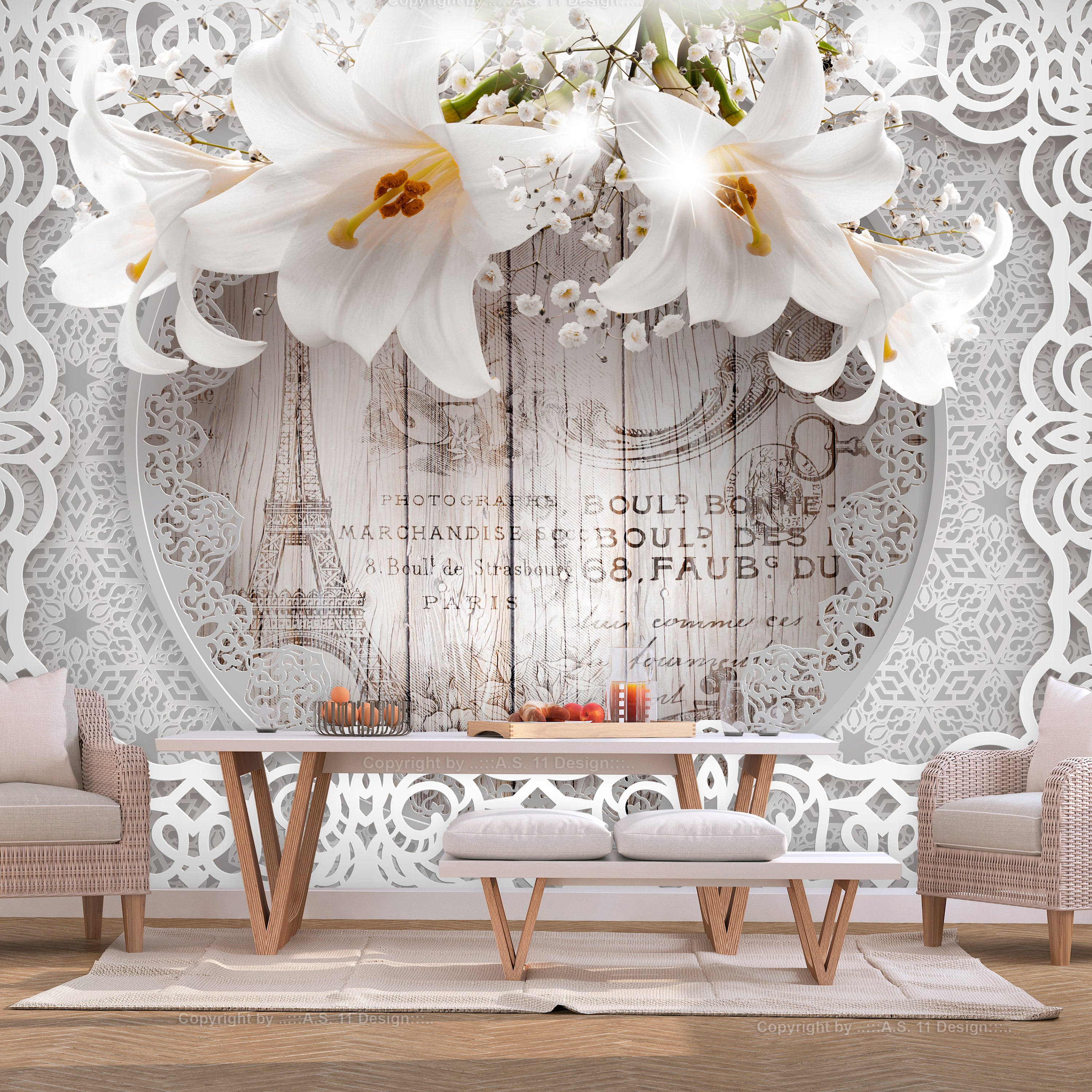 Fotomurale Adesivo - Lilies And Wooden Background - 441x315