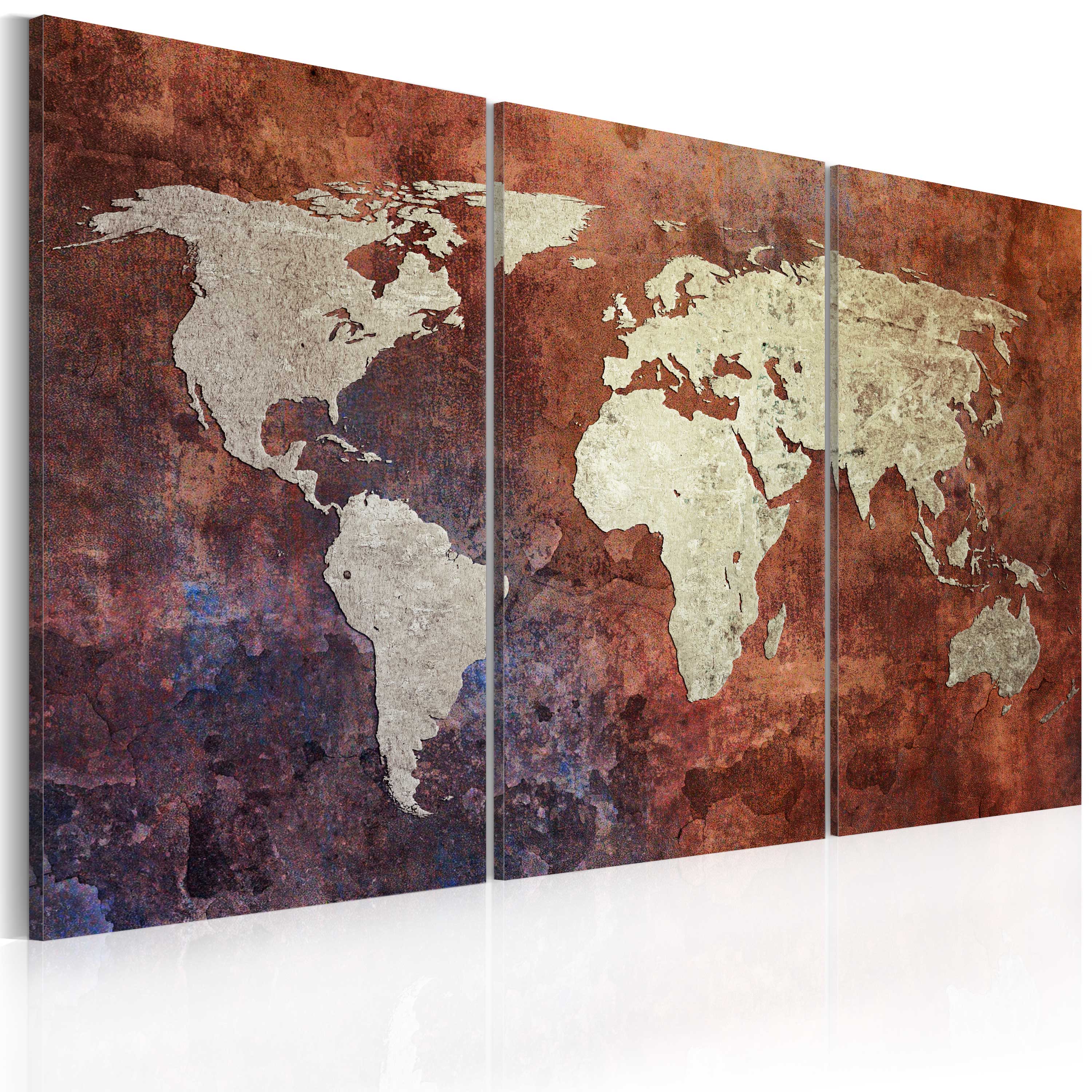 Quadro - Mappa Del Mondo Rugginosa: Trittico - 60x40