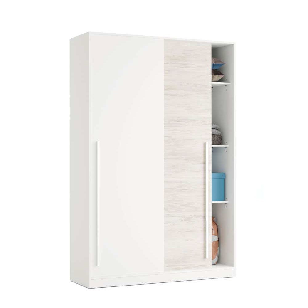 ADA2: Blanc Mat + Miroir : 150x206x62 cm L x H x P Armoire Penderie avec étagères et 2 Portes coulissantes