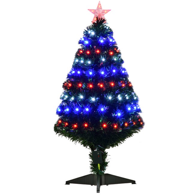 Alberi Di Natale Con Luci Fibre Ottiche HOMCOM Albero di Natale Artificiale in PVC con 90 Luci LED e Fibre