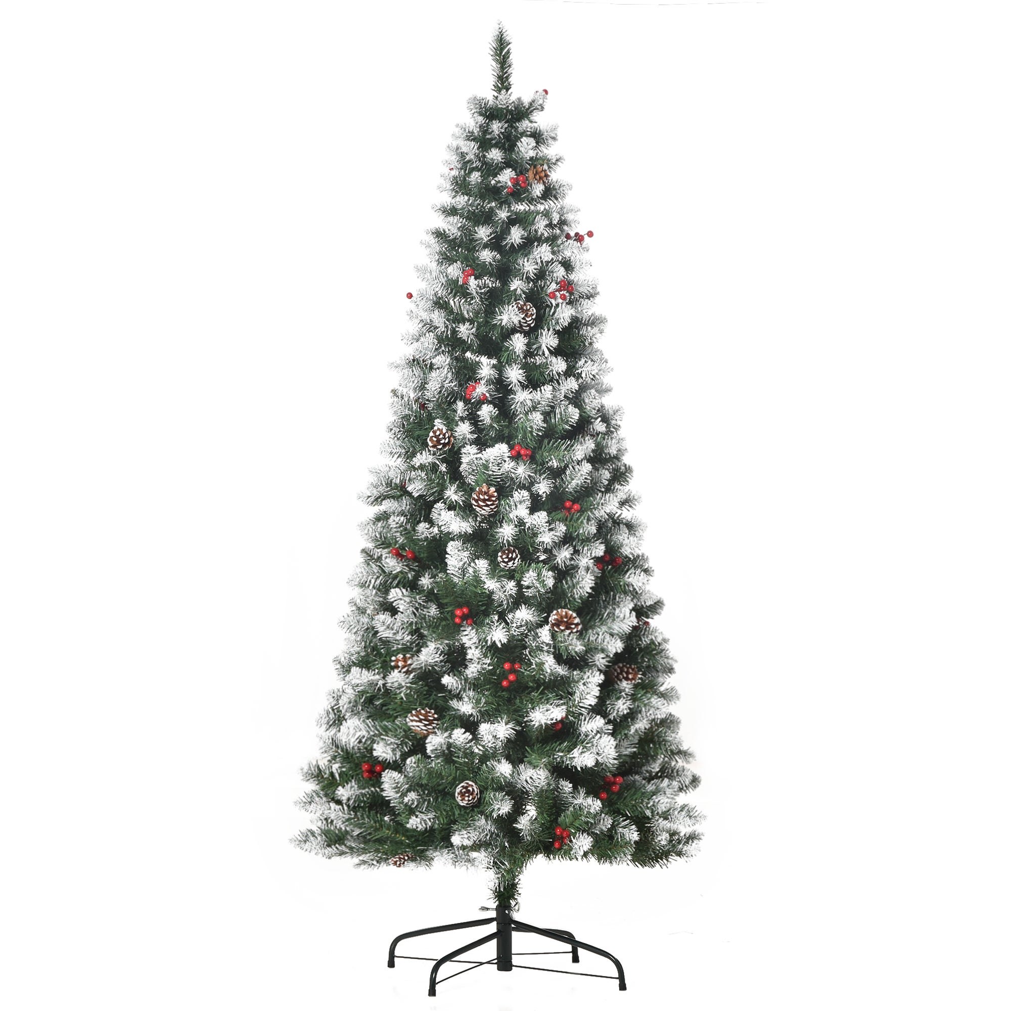 HOMCOM Albero di Natale Innevato Artificiale con Pigne Bianche Base  Rimovibile Pieghevole 180cm - Verde