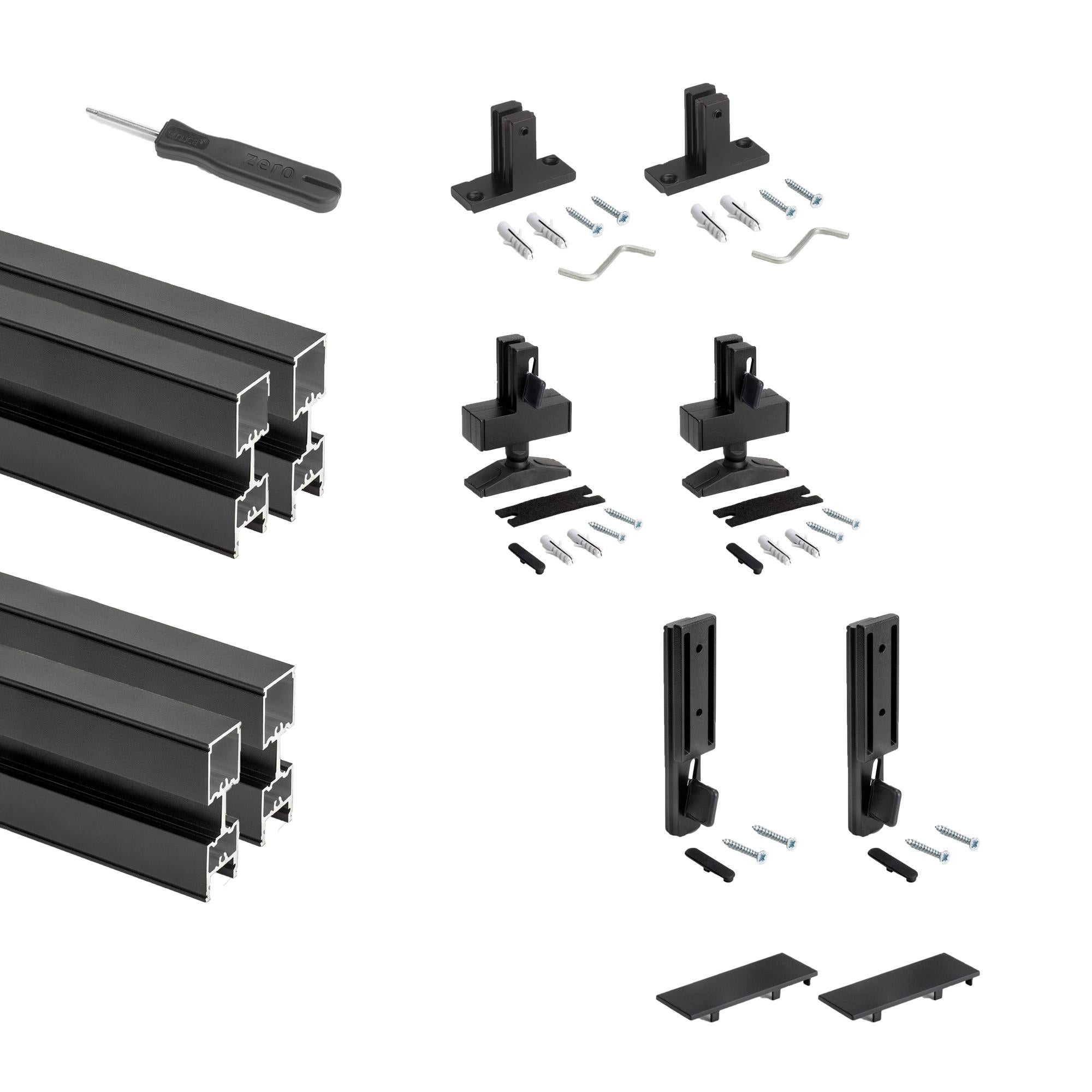 Emuca Kit De Cadre ModulaireKit De Zero Avec Matériel De Fixation Murale, Aluminium Et Zamak Peint En Noir Texture 84859256