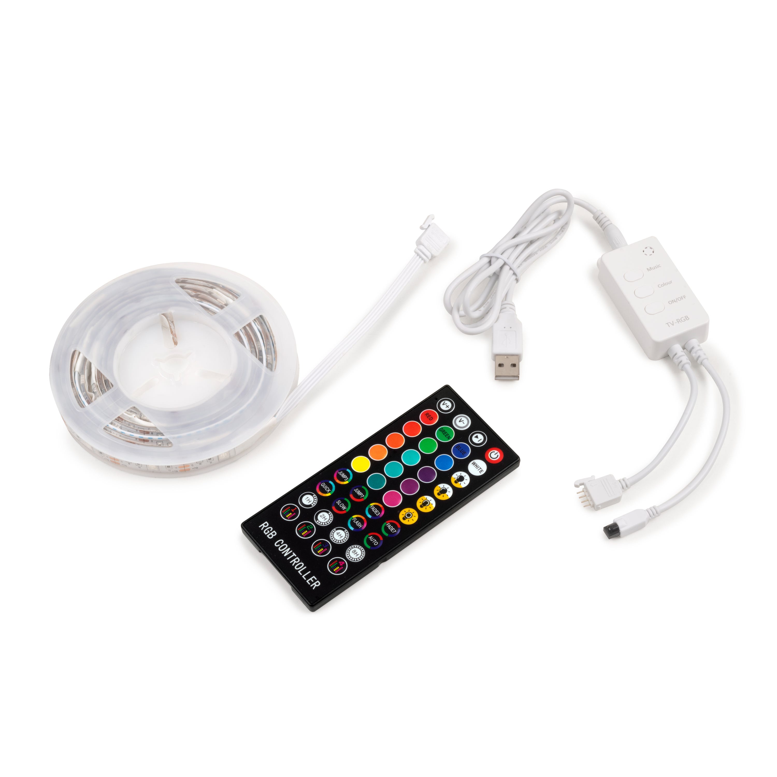 Emuca Kit di strisce LED Octans USB RGB con telecomando e controllo WIFI  tramite APP (5V DC), 4 x 0,5 m, Tecnoplastica.