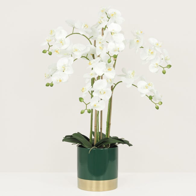 Orchidées artificielles pot vert et or 80cm
