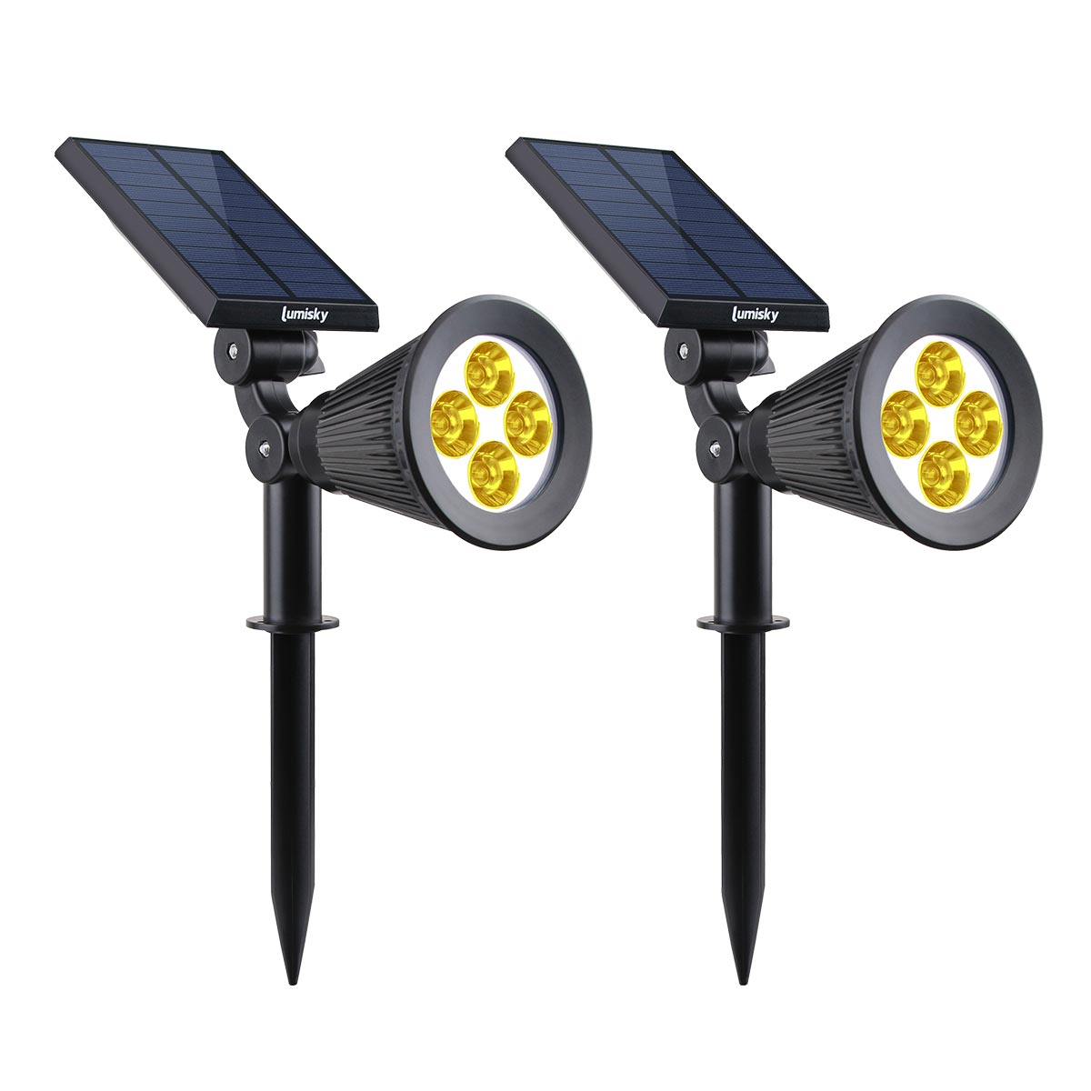 Pack 2 focos solares exterior luz LED doble c/baliza para jardín Aktive