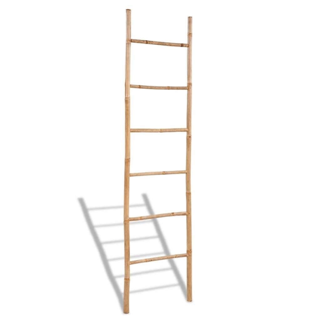 Scaletta Portasciugamani In Bambù - 5 Pioli, Dimensioni 40x150 Cm, Ideale Per Bagno E Arredamento Casa