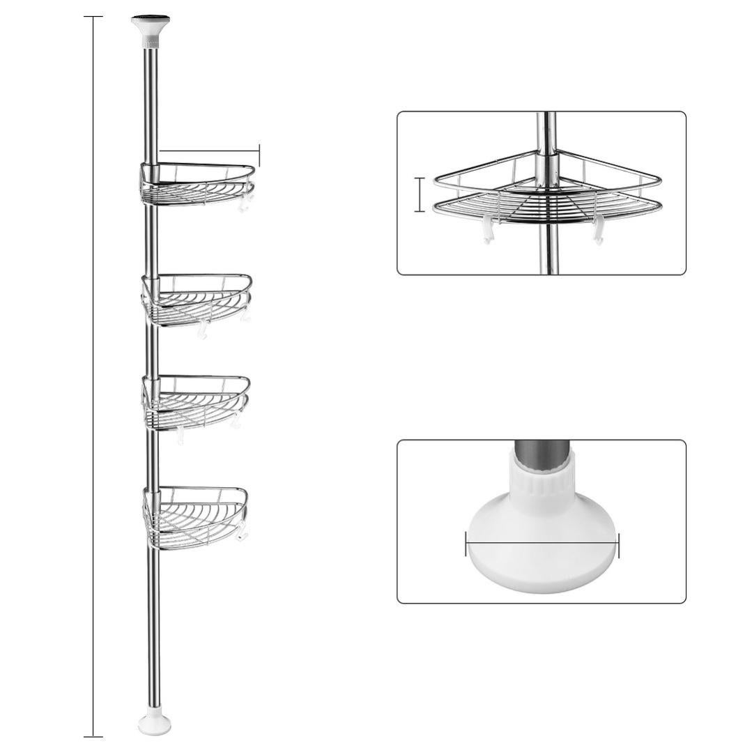 Étagère D'Angle Télescopique Bremermann - 4 Paniers - Barre Jusqu'à 290 Cm - Sans Perçage