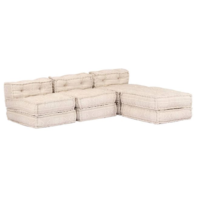 Coussins canapé de sol poufs modulaire chaise longue en tissu 3 places en  tissu beige DEC021236