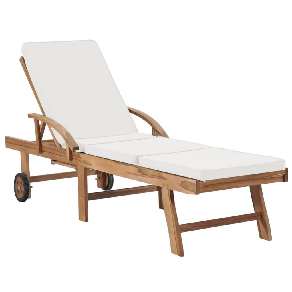 Chaise Longue Avec Coussin Bois De Teck Solide Creme Vidaxl Leroy Merlin