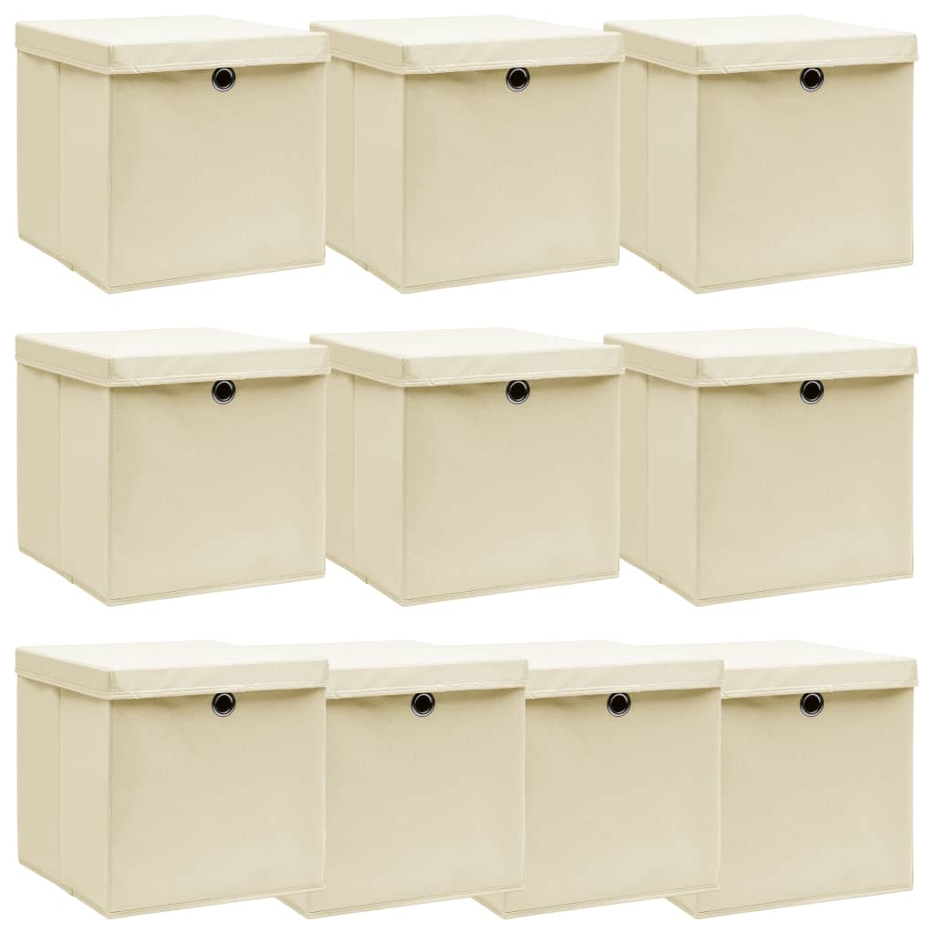 Boîtes de rangement avec couvercles 10 pcs 28x28x28 cm Noir vidaXL
