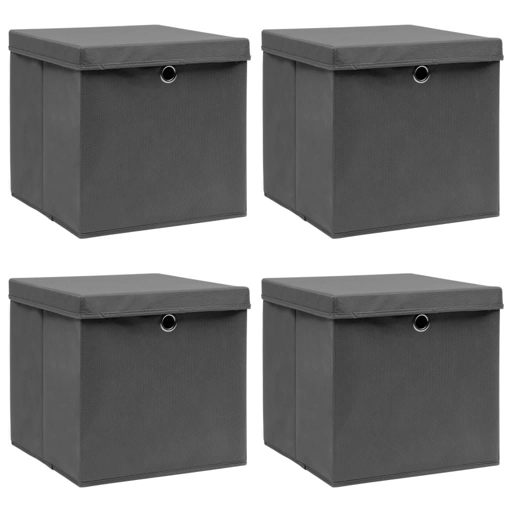 Boîtes de rangement avec couvercle 4 pcs Gris 32x32x32 cm Tissu vidaXL