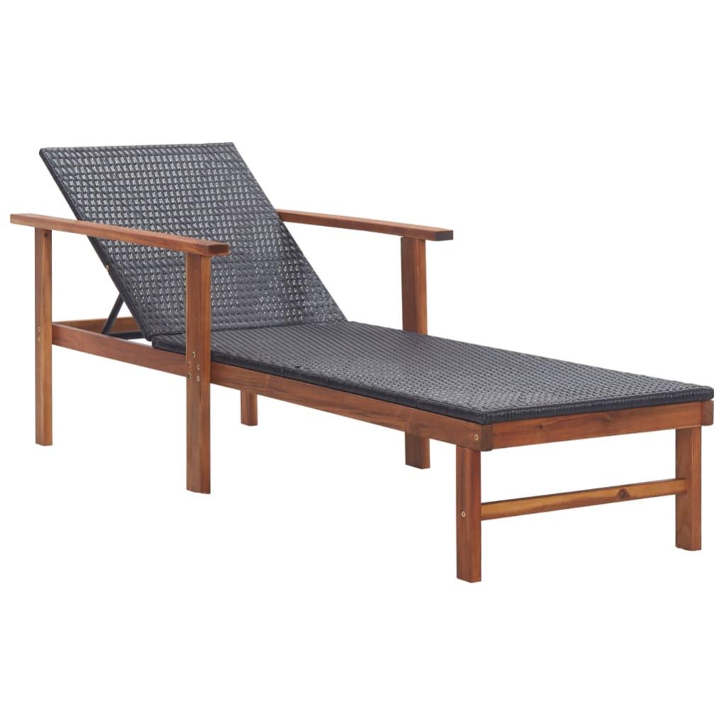Chaise Longue Résine Tressée Et Bois D'acacia Massif Noir Vidaxl