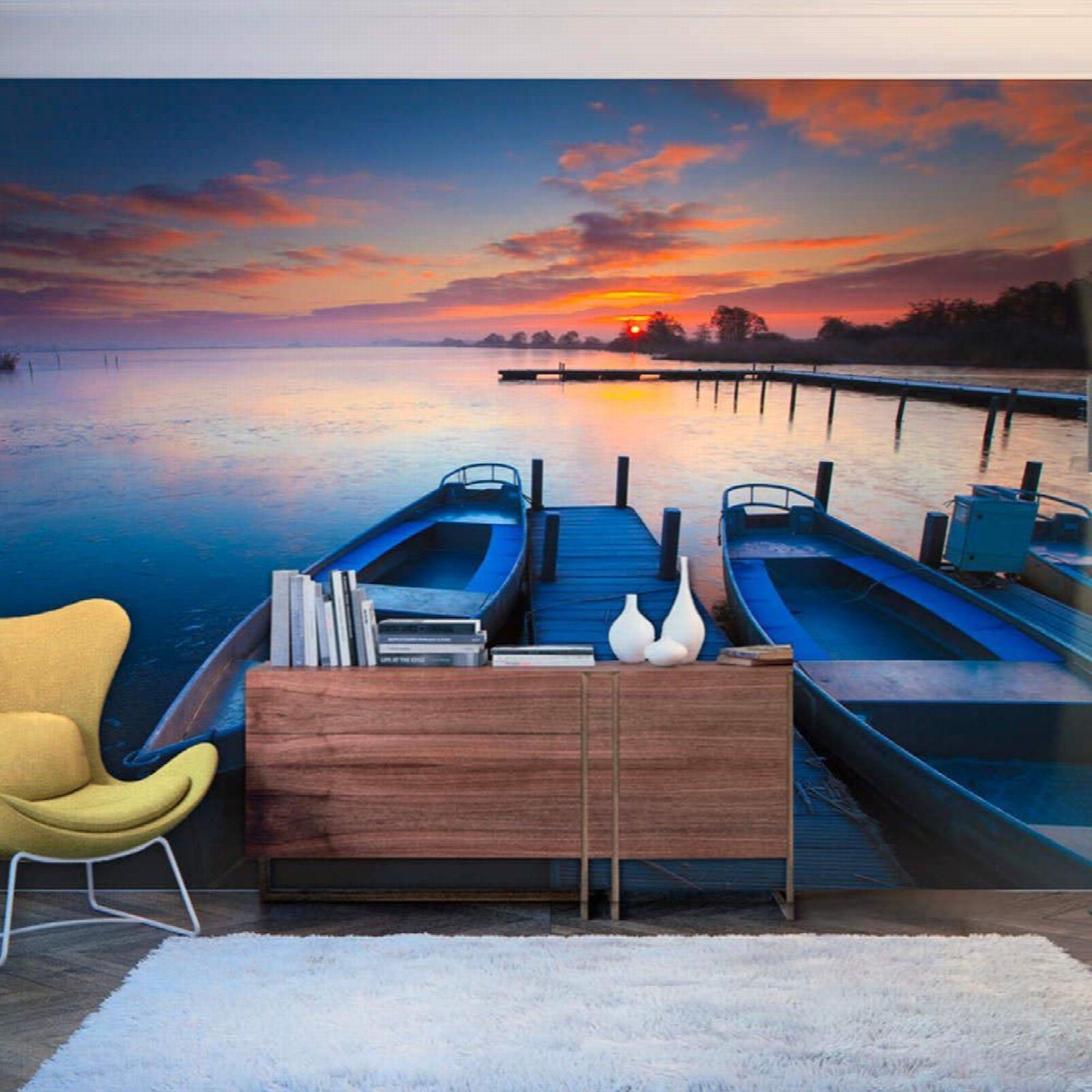 Papier Peint Coucher De Soleil Barques Et Ponton 0 X 154 Cm Leroy Merlin