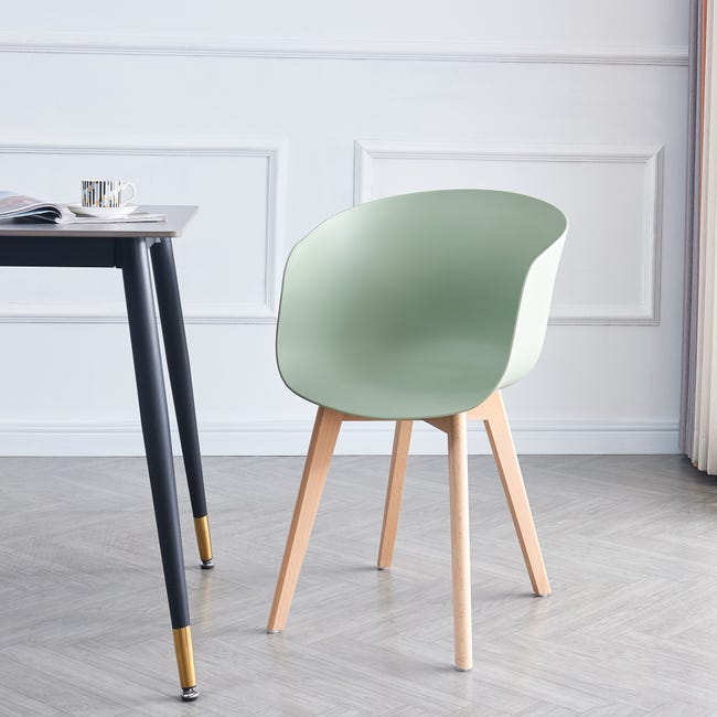 Nordlys - Set 4 sedie scandinave con gambe in legno verde