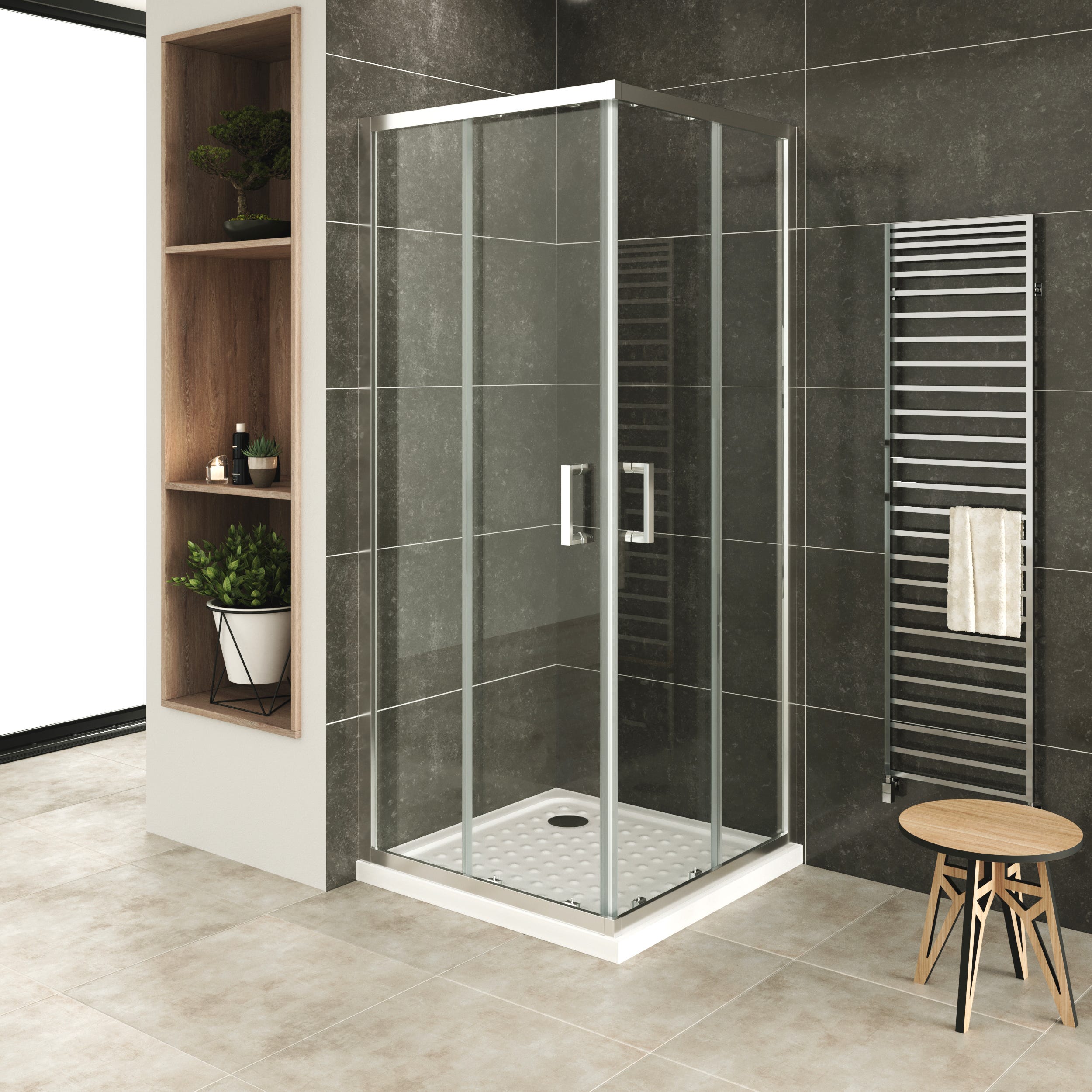 Mampara de ducha cuadrada acceso esquina 90x90 - Altura 190 cm