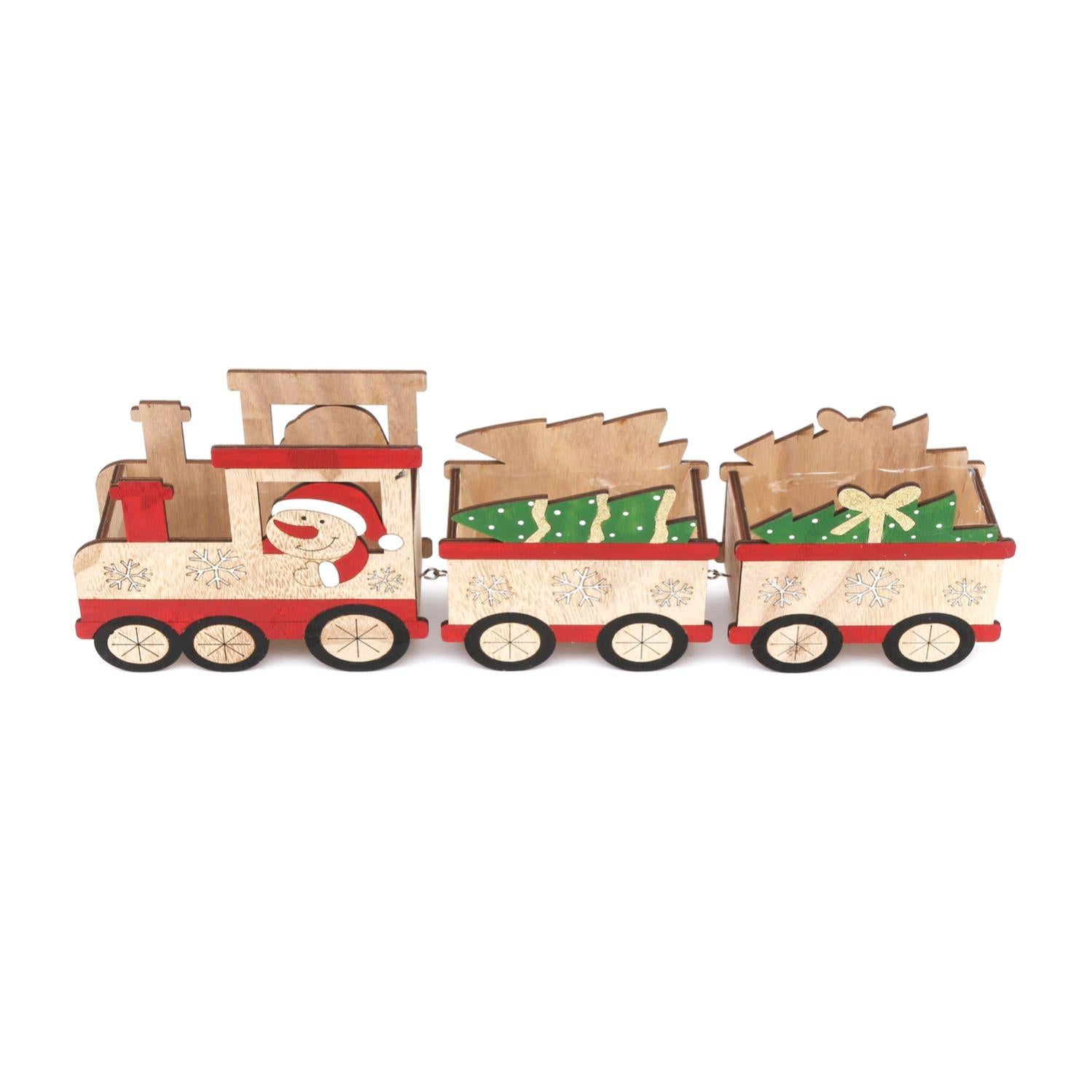 Décoration De Table De Noël - 27 Pièces Miniatures Dont Train En Bois, Guirlande LED, Sapins, Père Noël - Set Créatif Pour Centre De Table Ou Terrarium - 9