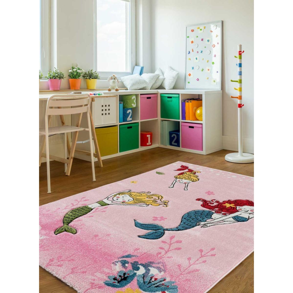 Tapis Enfant 133x133 Cm Rond Sirene Rose Chambre Adapte Au Chauffage Par Le Sol Leroy Merlin