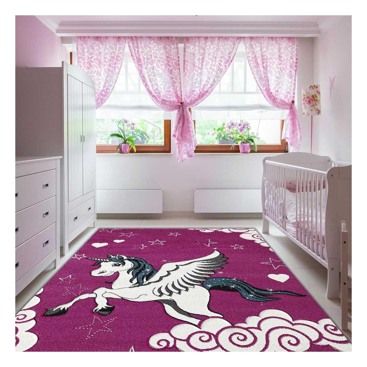 Tapis Enfant 160x230 Cm Rectangulaire Kids Licorne Rose Chambre Adapte Au Chauffage Par Le Sol Leroy Merlin