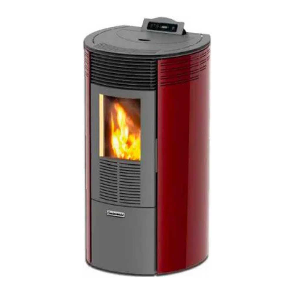 Stufa A Pellet Modello King 12 Round Con Telecomando KW 10,1 Colore  Bordeaux Per Ambiente Fino A 100 Mq Senza Canna Fumaria A Vista