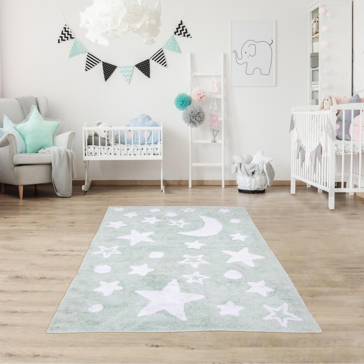 Good Night 100 Bio Tapis Enfant 60x110 Cm Rectangulaire Vert Chambre Tufte Main Coton Leroy Merlin