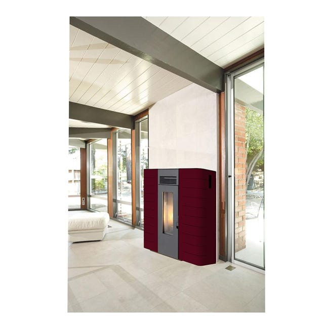 Stufa A Pellet Impermeabile Anita 15 KW Bordeaux + Kit Installazione - Ad Alta Efficienza, Autonomia 16 Ore